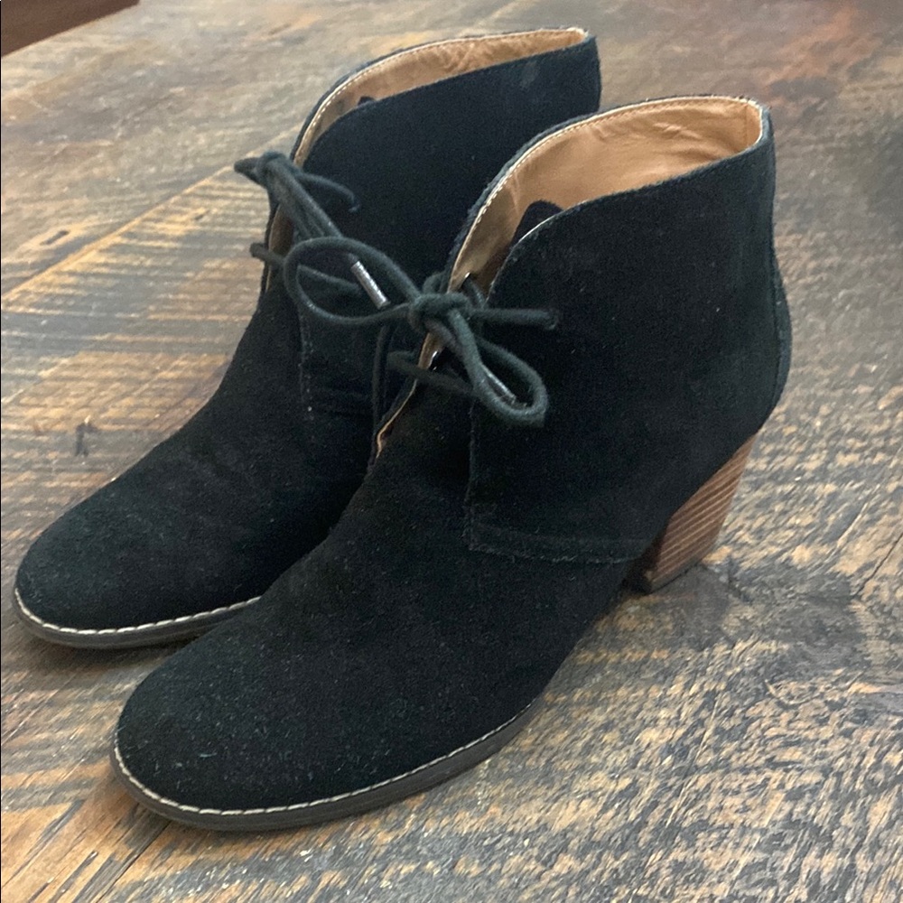 j jill Womens Suede Ankle Boot Bootie Size 8 M Black Lace Up 3" Block Heel